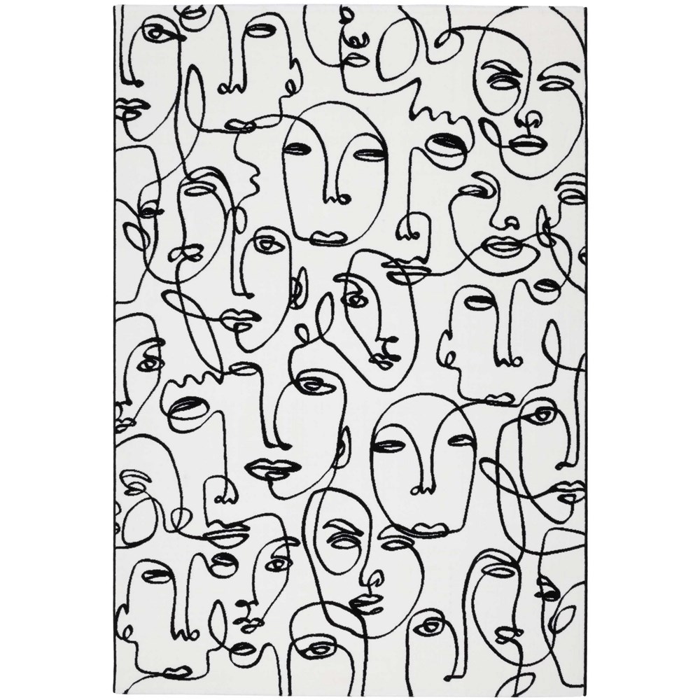 Tiago 46316 AF100 Modern Faces Rugs in White Black